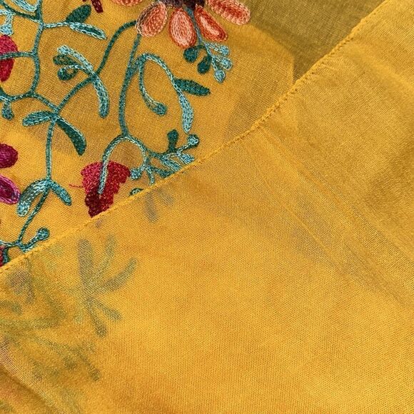 bon voyage Gold Orange Fuchsia Pink Teal Floral Embroidered Scarf Wrap - Picture 7 of 8